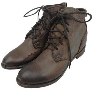 Vintage Shoe Company Brown Leather Lace Up Ankle Boots Size 8.5 Flaw Combat Jump